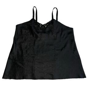 Black Cami Top Size 2X Vintage Satin Floral Perfectform Lace Beads Sequins USA